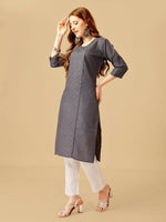 Thumbnail for Jyoti Fashion Women's Grey Cotton Blend Embroidered Kurta Pant Set - Distacart