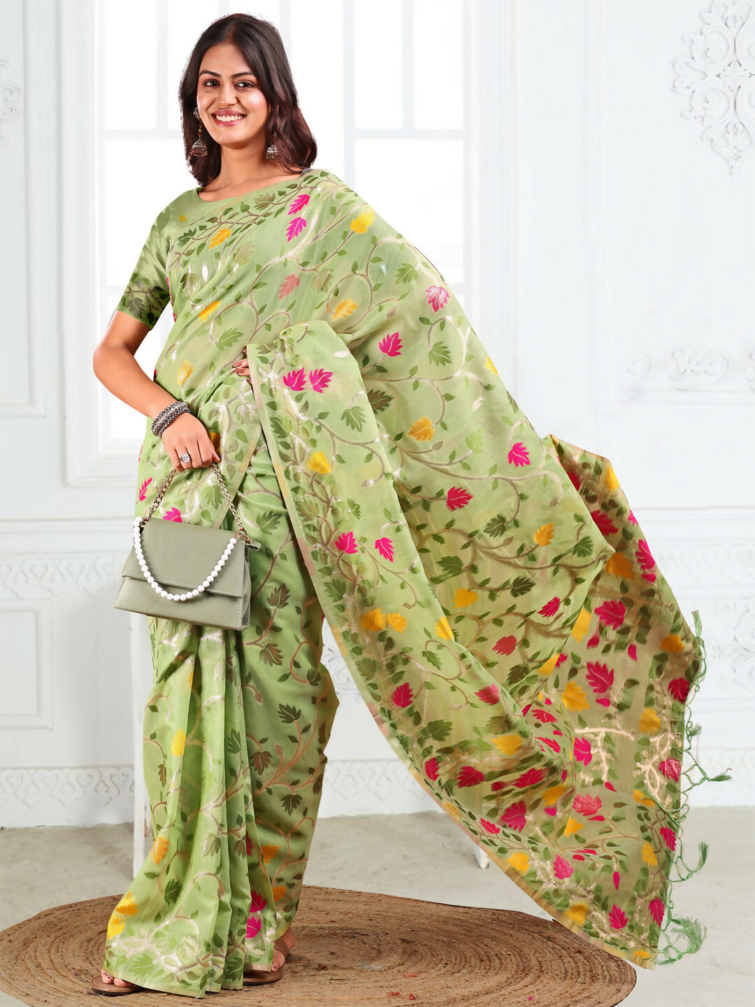 Astita Linen Cotton Light Green Saree