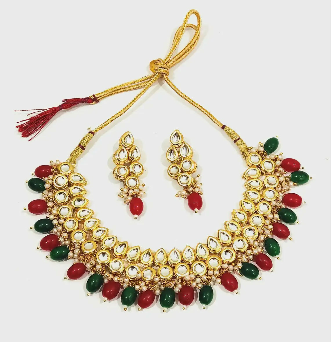 Joban Fashion Hand Made High Quality Gold Plated Base Metal Alloy Kundan Stone Studded Kundan Jewellery Set