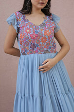 Thumbnail for Jyoti Fashion Women's Grey Printed with Sequins Faux Georgette Anarkali Dress - Distacart