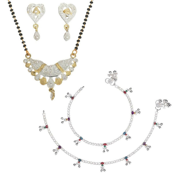 AanyaCentric Gold-plated Mangalsutra Pendant Earring Set & Silver Plated Anklet - Distacart