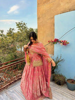Thumbnail for Teeya Creation Womens New Traditional Peach Heavy Work Ethnic Ensemble Lehenga Set - Dista