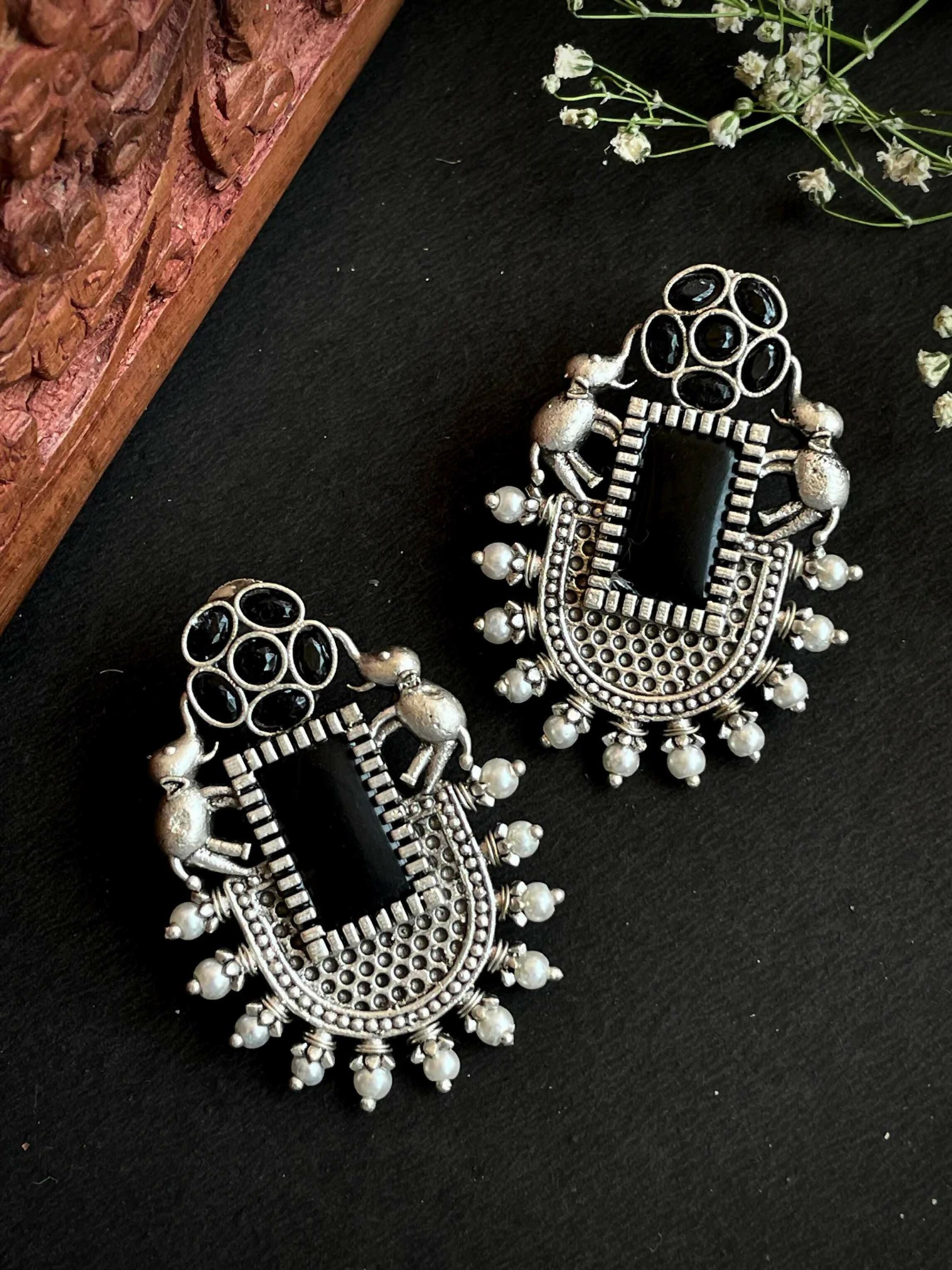 Joban Fashion Women Black Silver Replica Big Monalisa Stone Stud Earring - Distacart