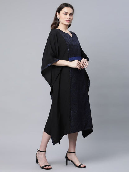 Ahalyaa Women Black Crepe Glitter Printed Kaftan Kurta - Distacart