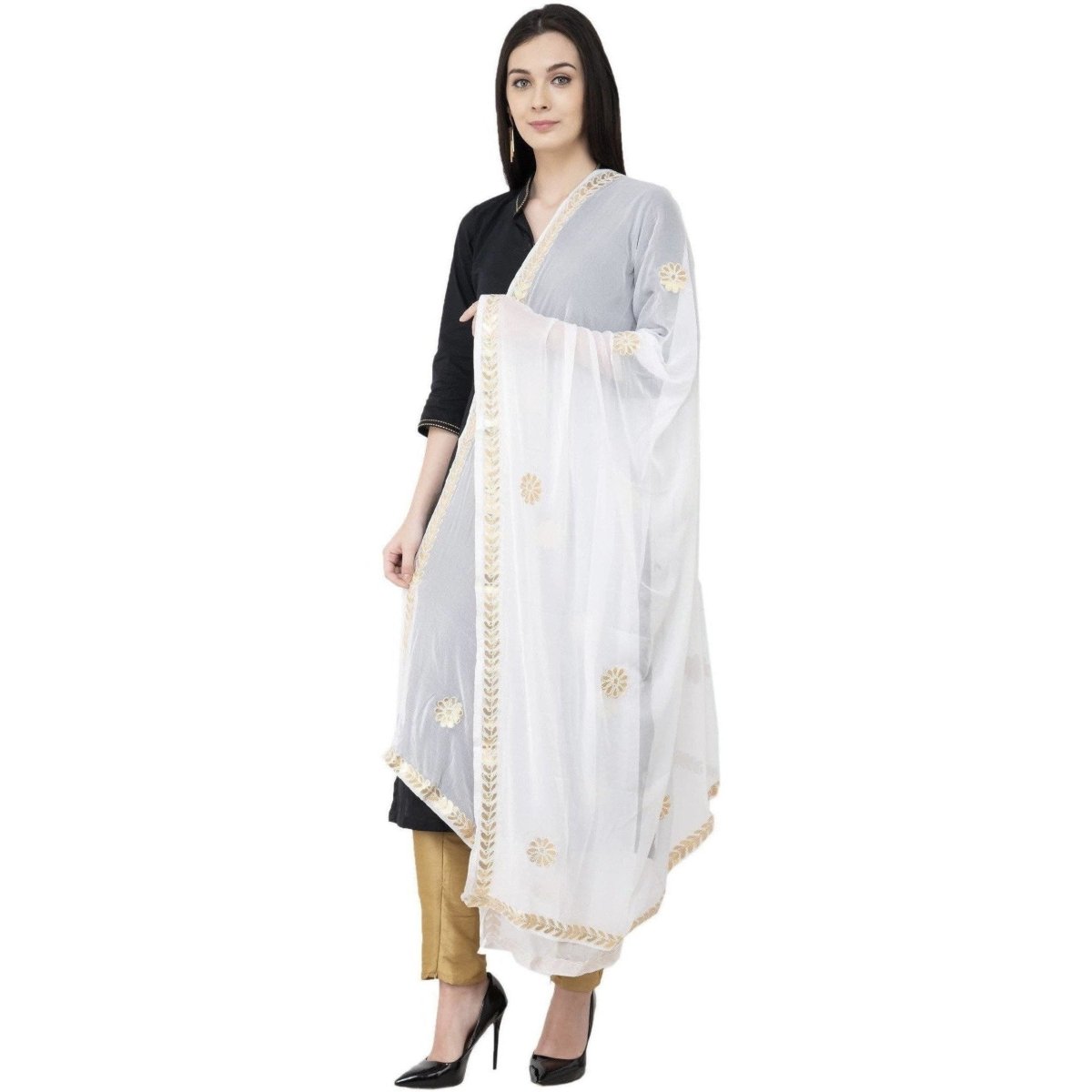 A R SILK Chiffon Gota Patti Fancy Dupatta White Color Dupatta or Chunni