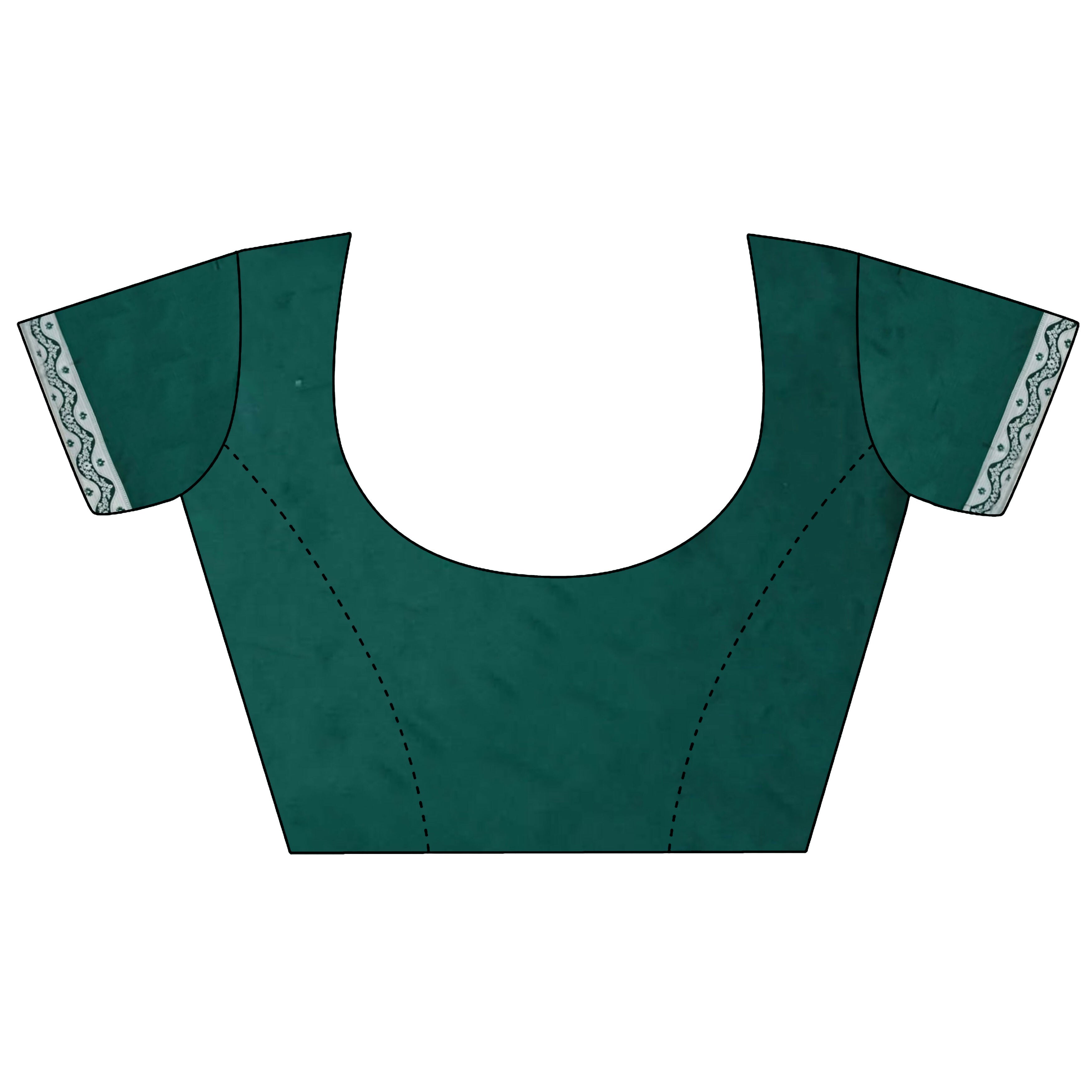 Joban Fashion Dark Green Jacquard Woven Pattern Lichi Soft Silk Banarasi Saree - Dista