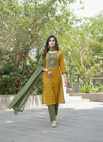 Thumbnail for BulBul Aaliya Warm Mustard Cotton Kurta Set with Dupatta