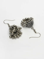 Thumbnail for NVR Women's Silver-Toned German Silver Oxidised Dome Shaped Jhumka Earrings - Distacart