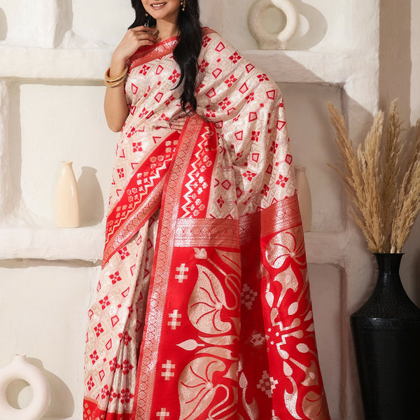 Astita Linen Cotton Red & White Saree