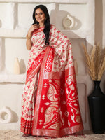 Thumbnail for Astita Linen Cotton Red & White Saree