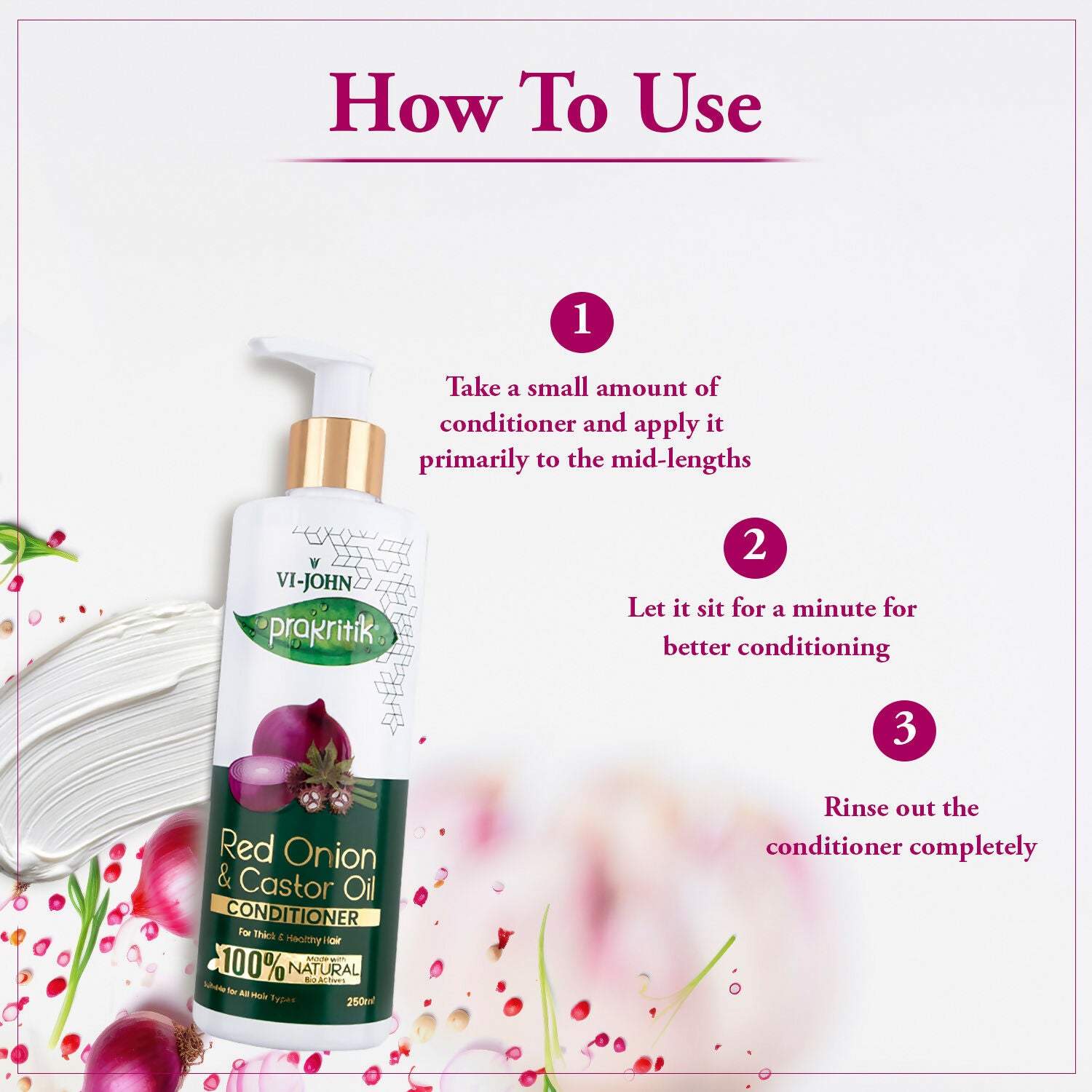 VI-JOHN Prakritik Red Onion & Castor Oil Conditioner to Prevent Dry Hair, 100% Natural Bio Actives