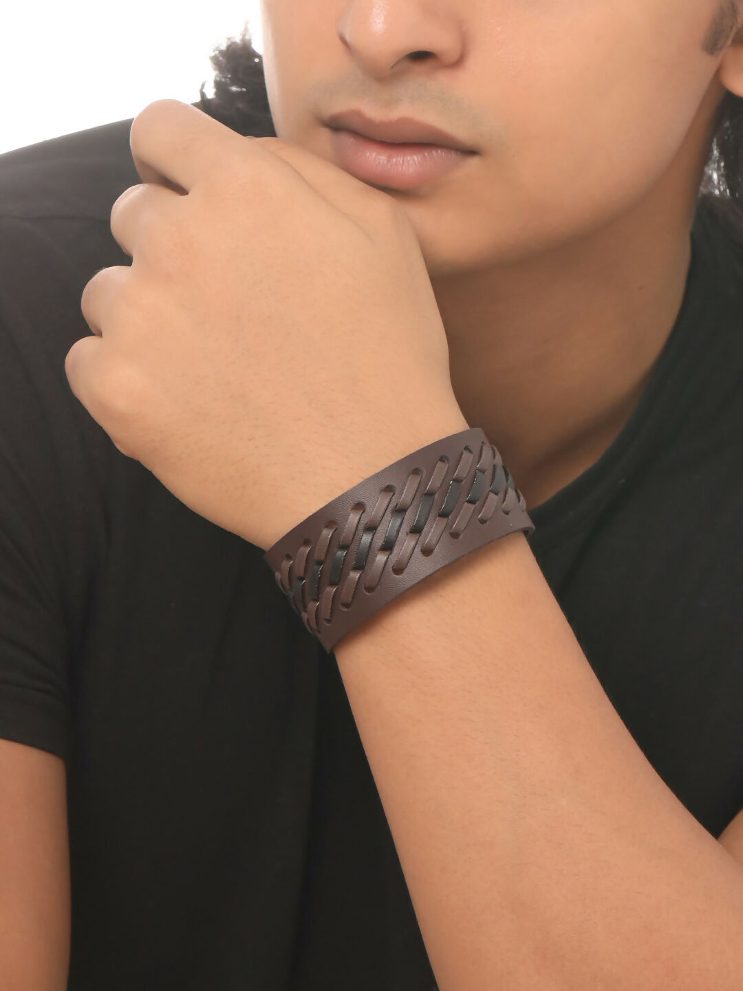 NVR Men's Set of 2 Brown Leather Bracelet - Distacart