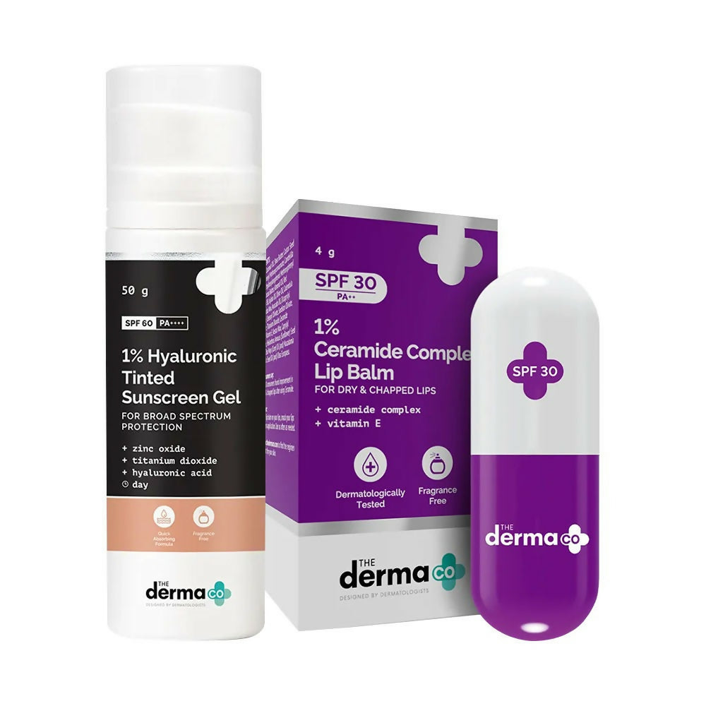 The Derma Co SPF PA Summer Combo with Hyaluronic Tinted Sunscreen and Ceramide Lip balm - Distacart