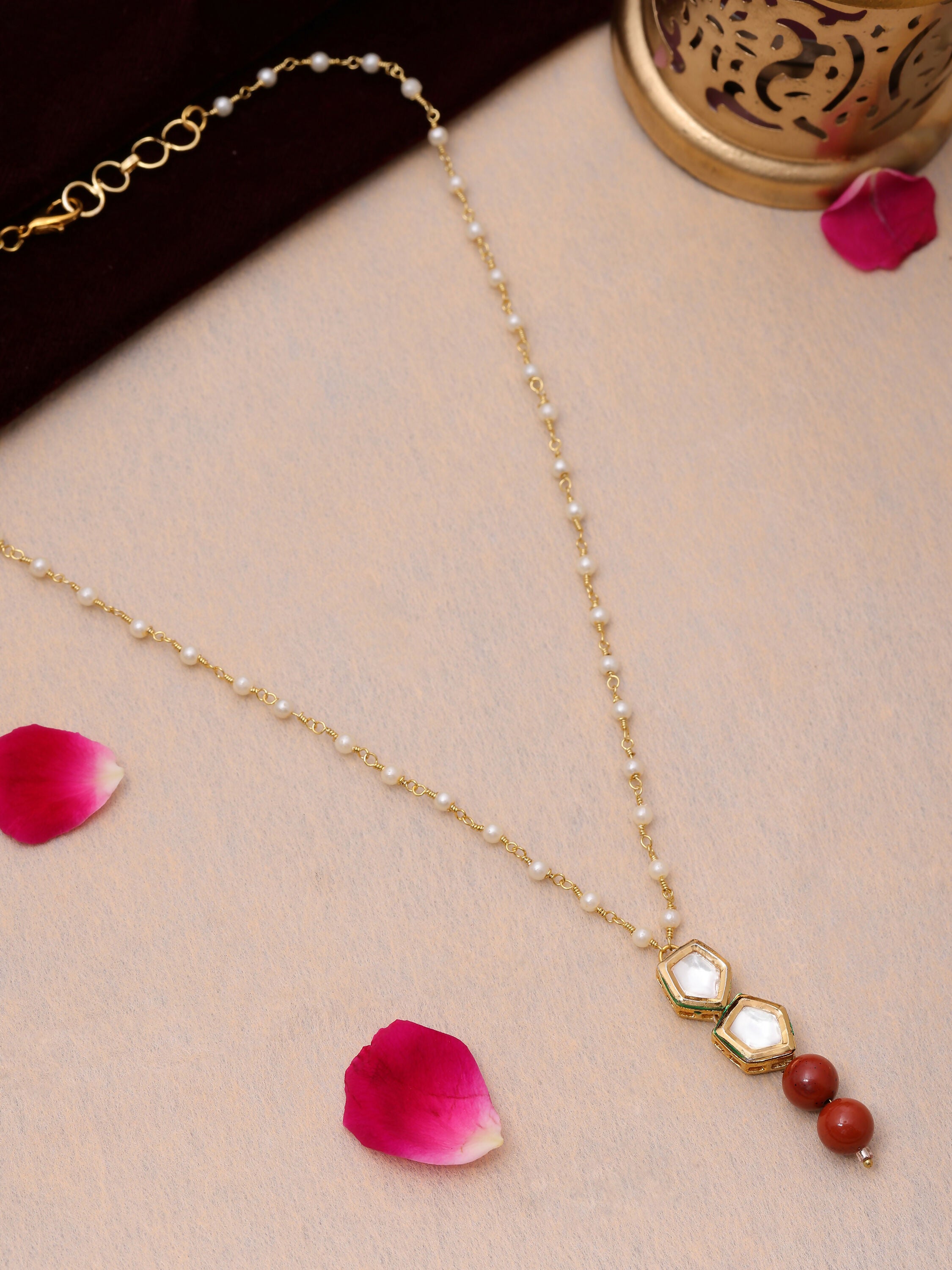 Ruby Raang Red Jasper Kundan Necklace