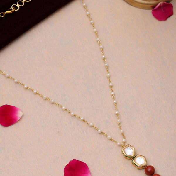 Ruby Raang Red Jasper Kundan Necklace