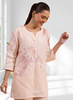 Thumbnail for Joban Fashion Pink Linen Embroidered Readymade Cord Set - Distacart