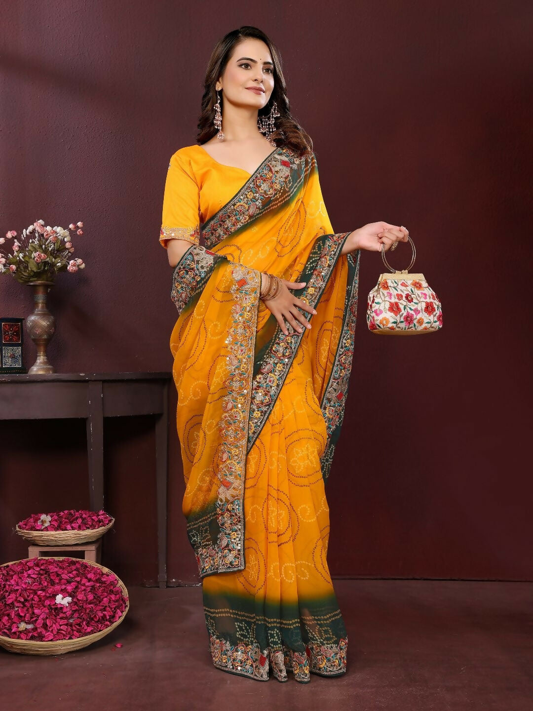 Ai Fashion Yellow Georgette Digital Print Party Wear Saree