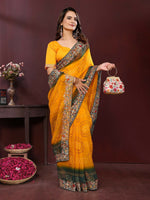 Thumbnail for Ai Fashion Yellow Georgette Digital Print Party Wear Saree