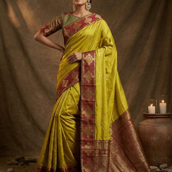 Shree Shyam Fashion Mustard Soft Silk Saree - Distacart