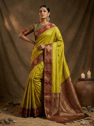 Shree Shyam Fashion Mustard Soft Silk Saree - Distacart