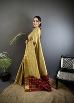 Thumbnail for Joban Fashion Ivory Bhagalpuri Cotton Silk Stripes/Box Saree