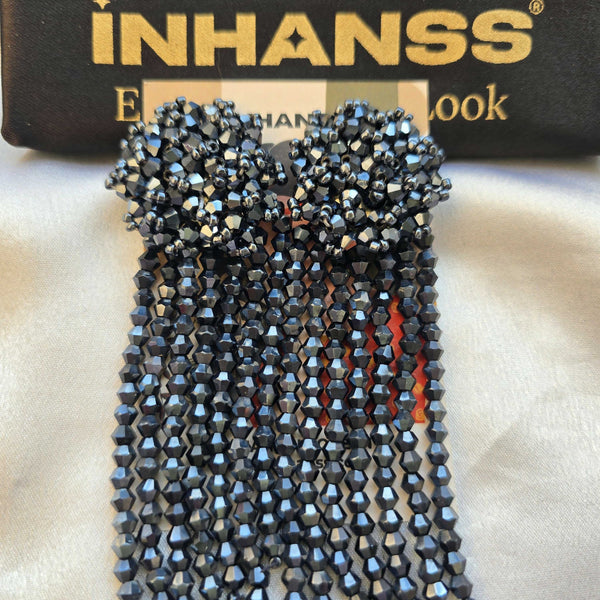 Inhanns Handmade Crystal Waterfall Earrings - Long - Navy Blue - Distacart