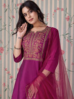 Thumbnail for Ode by House of Pataudi Pink Ethnic Motifs Embroidered Zari Kurta With Trousers & Dupatta - Distacart