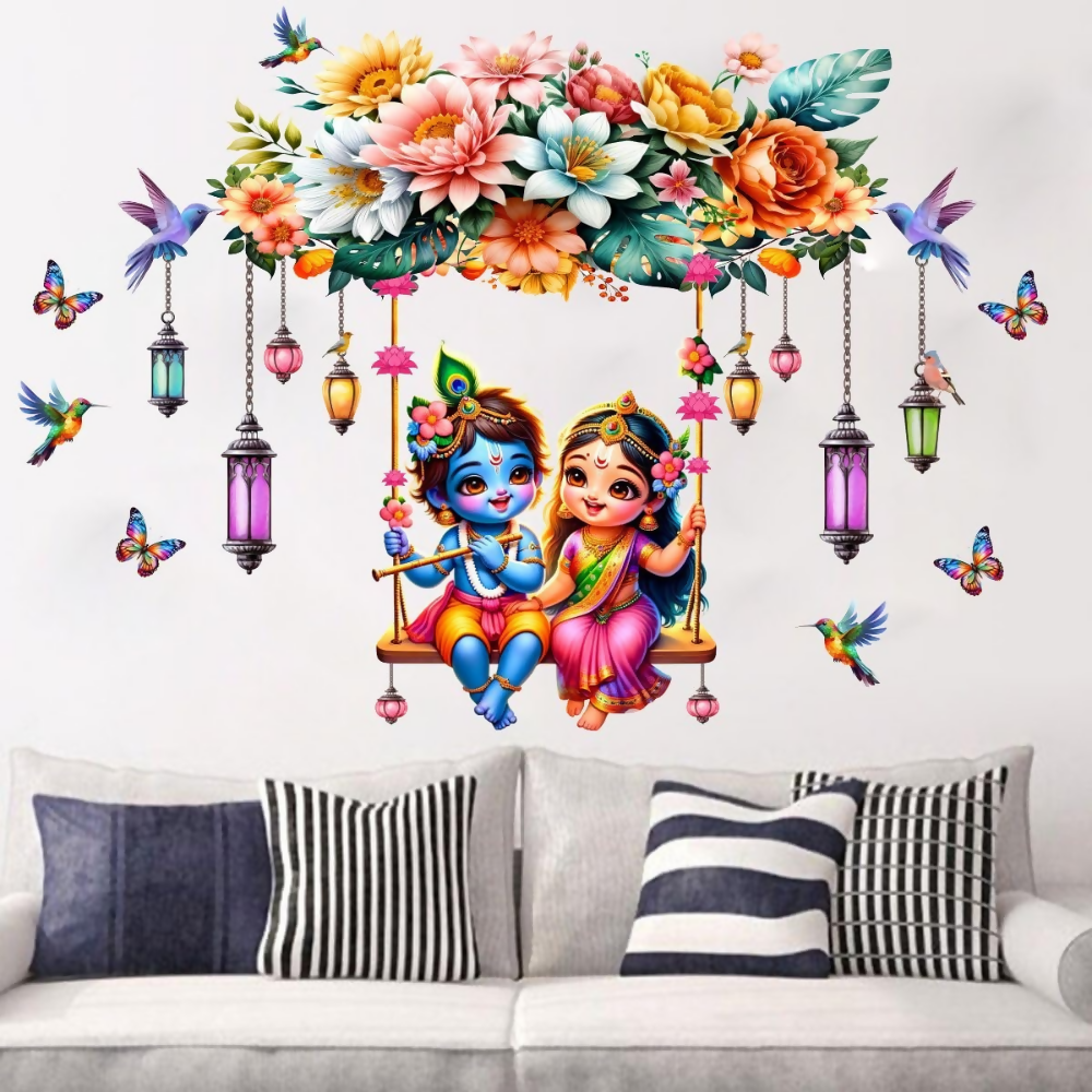 Decor Villa PVC Vinyl Radha Krishna On Branch Self-Adhesive Wall Sticker