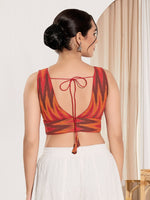 Thumbnail for Joban Fashion Red Ikat Silk Padded Blouse With V Neck Sleeveless