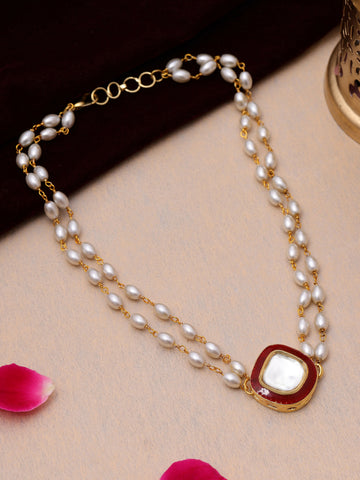 Ruby Raang Red Kundan & Pearl Choker - Distacart
