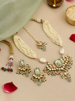 Thumbnail for Ruby Raang Pearl Glow Necklace With Matching Earrings And Maang Tikka - Distacart