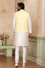 Thumbnail for Raivat Ethnic Jacquard Banarasi Silk Woven Work 3 Pics Jacket Set In Yellow Colour - Distacart