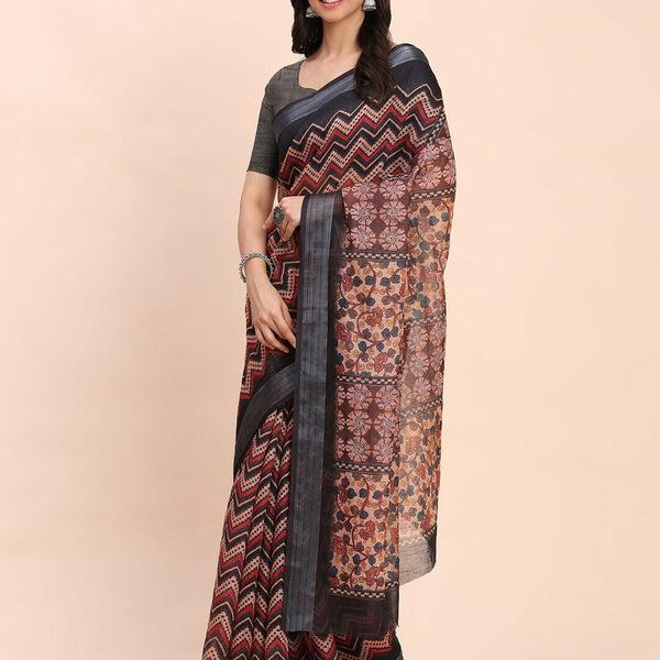 Astita Linen Cotton Black Saree