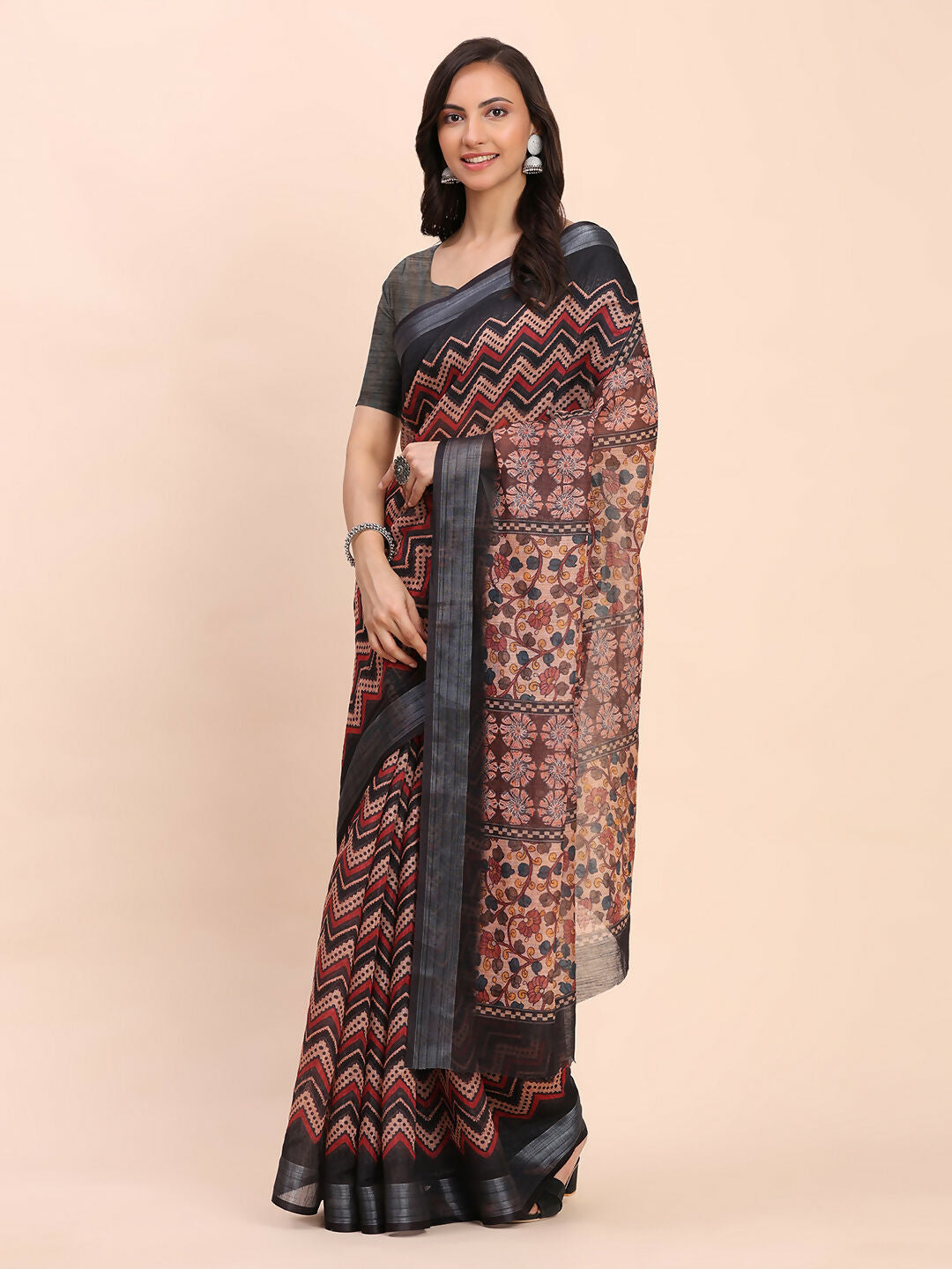 Shree Shyam Fashion Linen Cotton Black Saree - Distacart