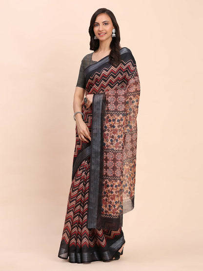 Shree Shyam Fashion Linen Cotton Black Saree - Distacart