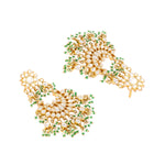 Thumbnail for Nuyug 22K Gold-Plated Kundan & Pearl Studded Crescent Shaped Green Beads Chandbalis