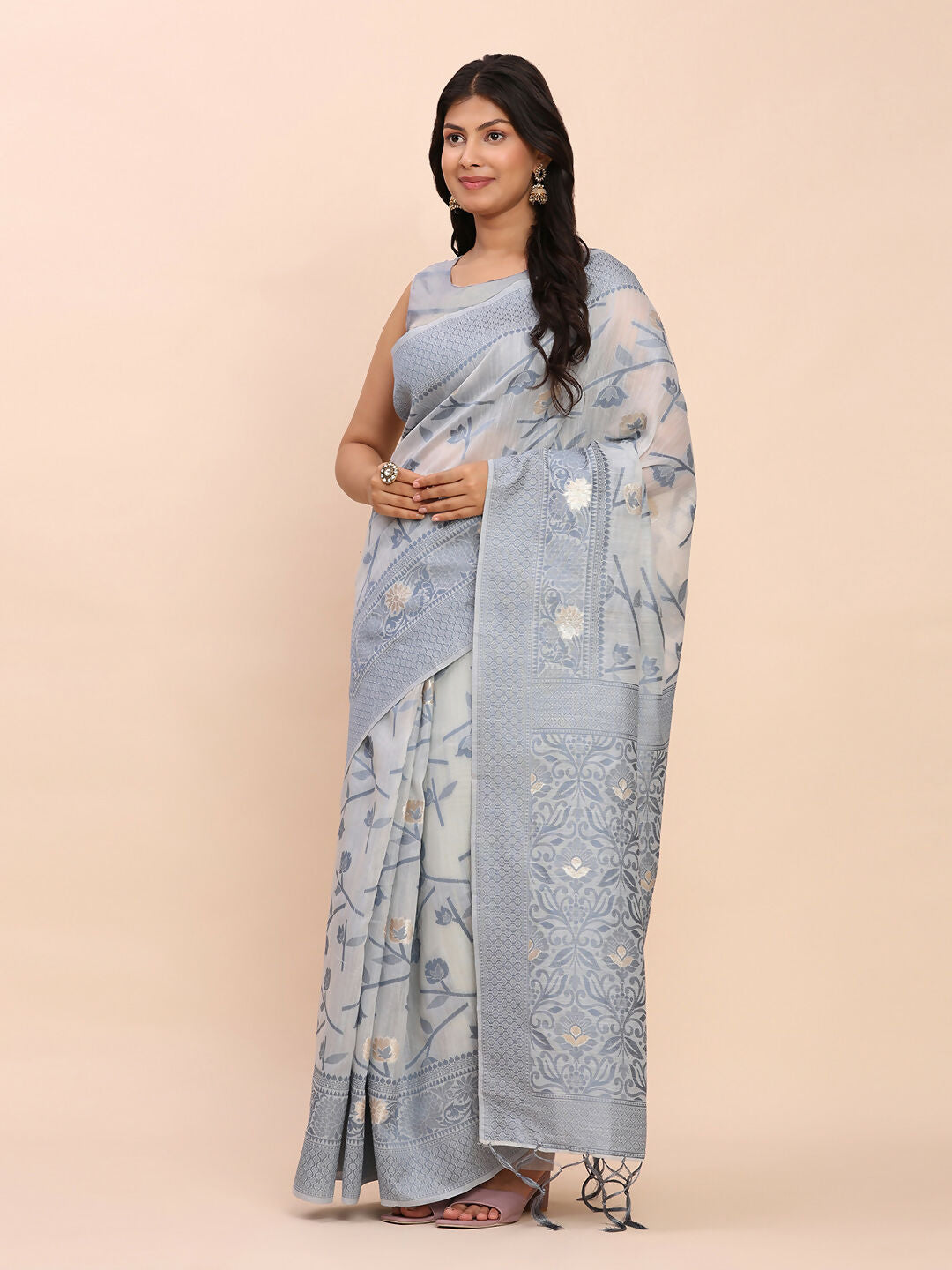 Astita Linen Cotton Grey Saree