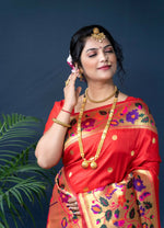 Thumbnail for Jyoti Fashion Women's Red Paithani Silk Zari Woven Saree with Blouse - Distacart