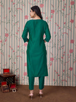 Thumbnail for Ode by House of Pataudi Women Round Neck Three-Quarter Sleeves Embroidered Straight Kurta - Distacart