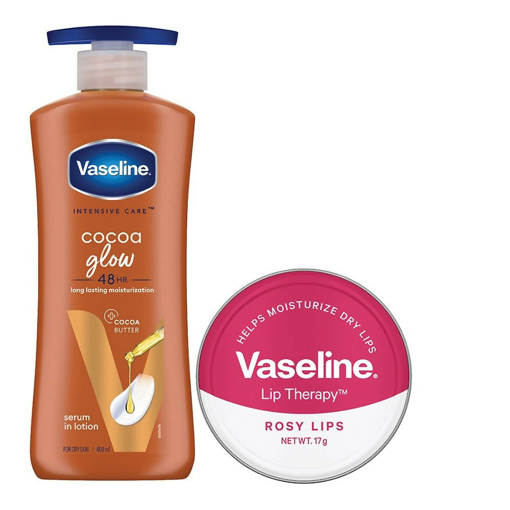 Vaseline Cocoa Glow Lotion With Rosy Lip Tin For Glowing Skin & Sheer Pink Tint - Distacart