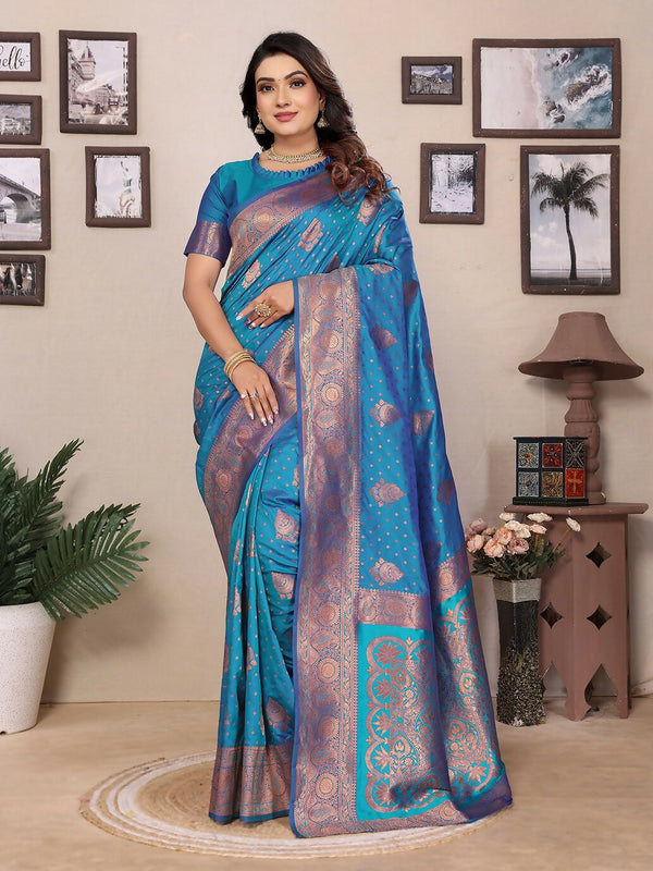 Joban Fashion Banarasi Royal Blue Woven Soft Silk Saree