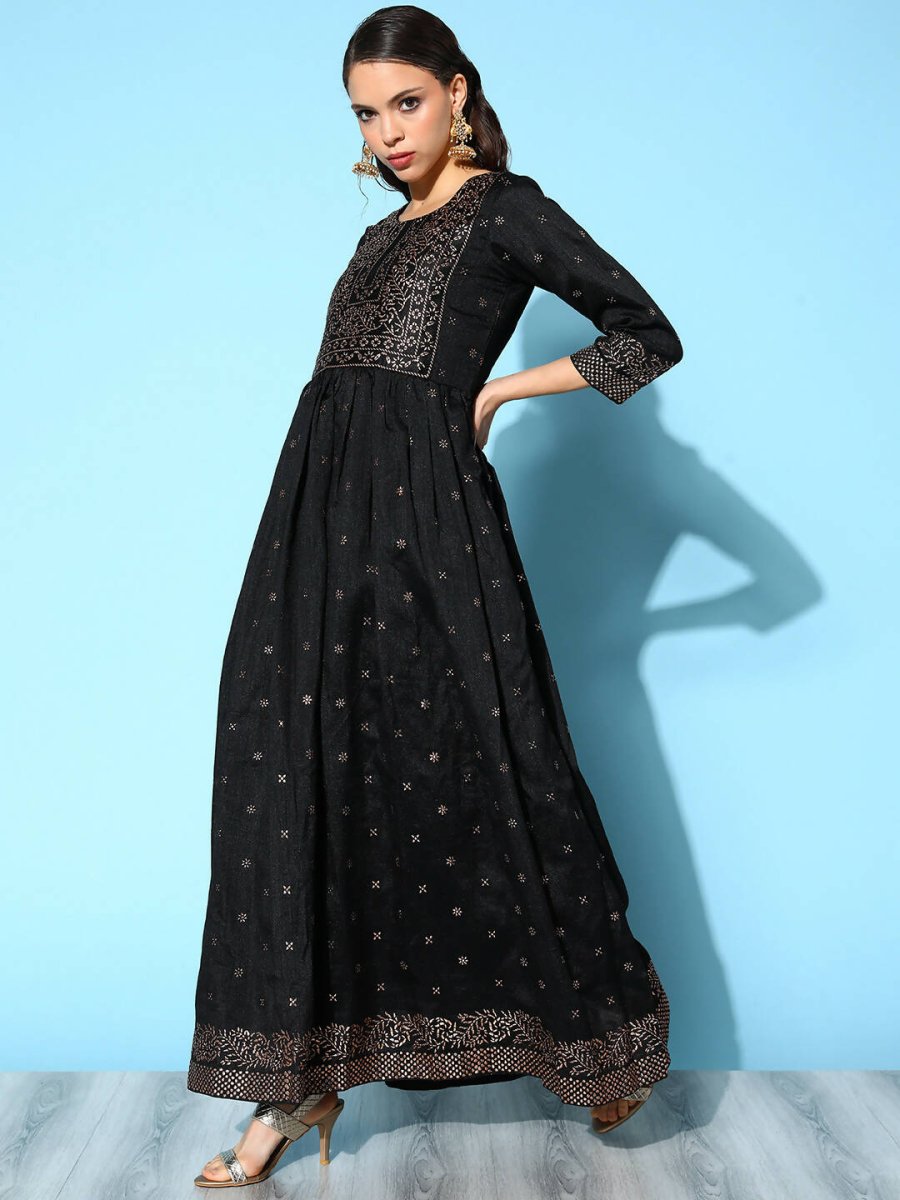 Ahalyaa Women Black Poly Silk Printed Dress - Distacart