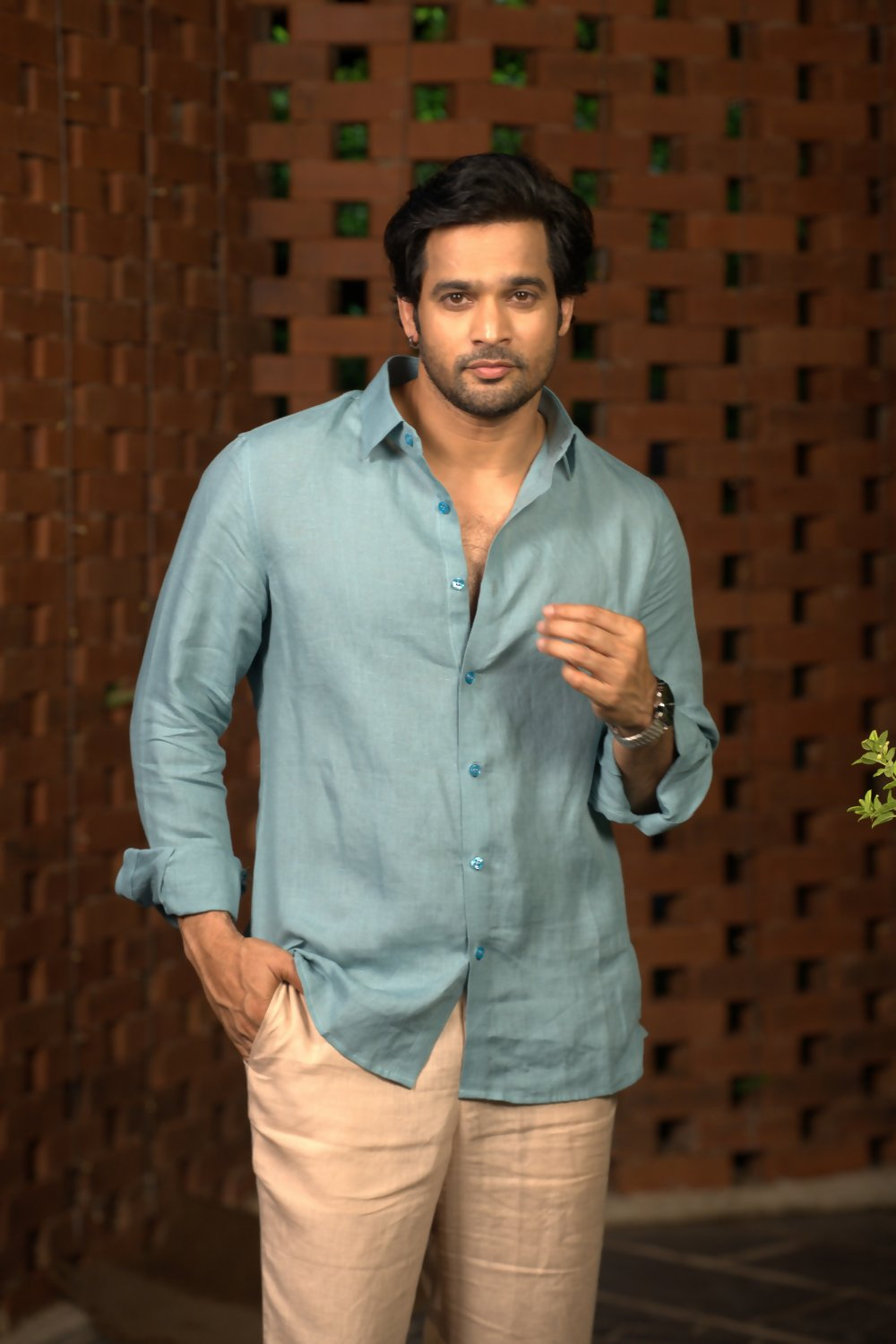 Linen See Blue Azure Breeze Shirt By Hilo Design