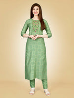 Thumbnail for Jyoti Fashion Women's Sea Green Viscose Rayon Embroidered Kurta Pant Set - Distacart