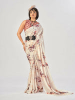 Thumbnail for Vastranavya White Satin Silk Elegant Printed Saree with Unstitched Blouse - Distacart