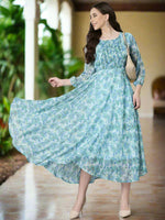 Thumbnail for Souchii Blue Floral Chiffon Maxi Dress
