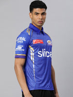 Thumbnail for playR Men Printed Polo Collar Dri-FIT MI Official Match Jersey T-shirt IPL, T20 - Distacart