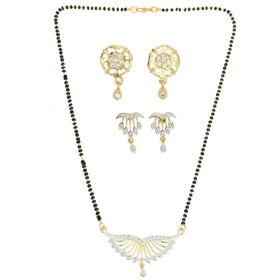 AanyaCentric Gold Plated Mangalsutra with Pendant, 2 Pair Earrings - Distacart