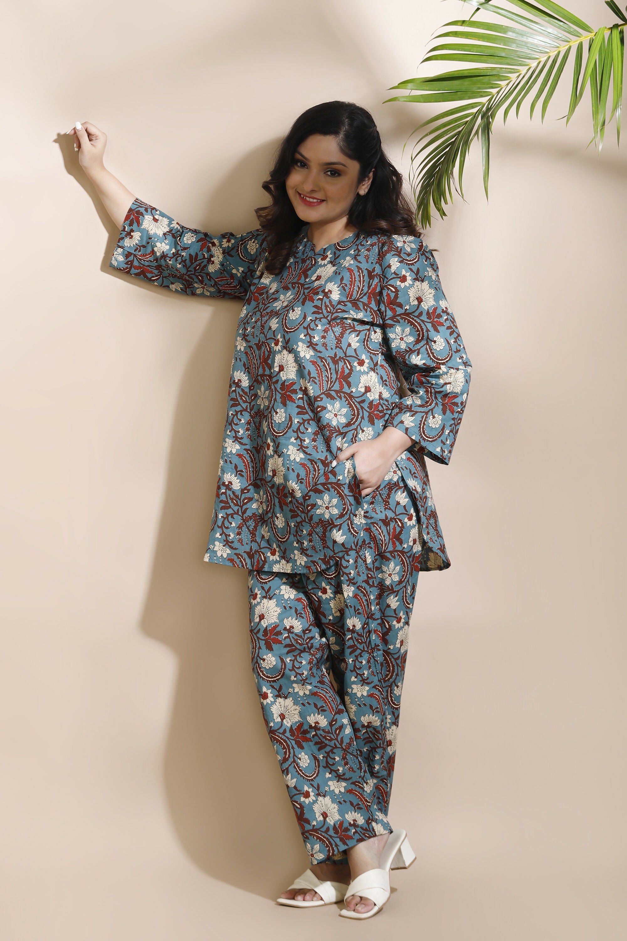 Breathables Blue Kalamkari Kurta & Pant Cotton Co-Ord Set - Dista