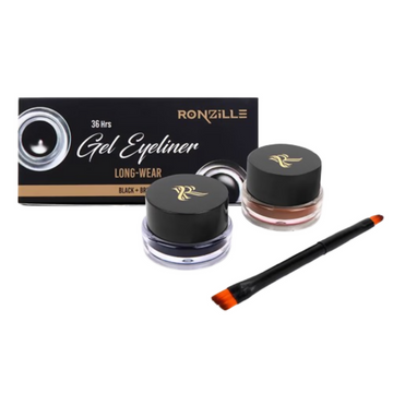 Ronzille 36Hr Waterproof And Smudge Proof Long Wear Gel Eyeliner With Brush - Black And Brown - Dista